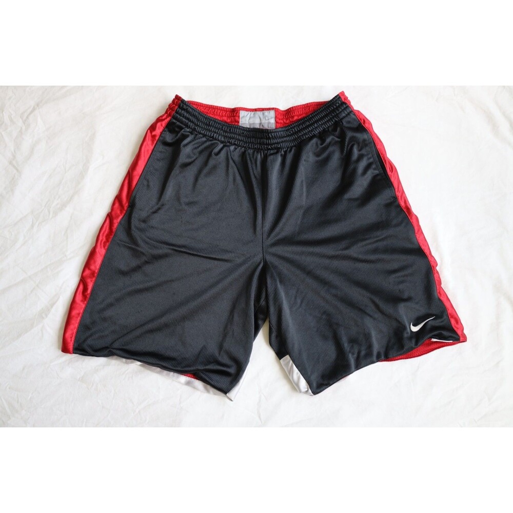 Nike Basketball Shorts Mens Black Red White Reversible Mesh Athletic Shorts